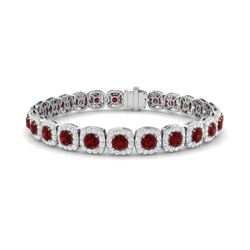 10.90ct Ruby & Diamond Halo Bracelet set in 18ct White Gold