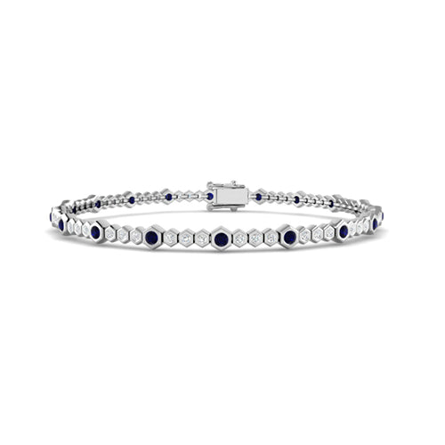 1.73ct Sapphire & Diamond Hexagon Line Bracelet set in 18ct White Gold