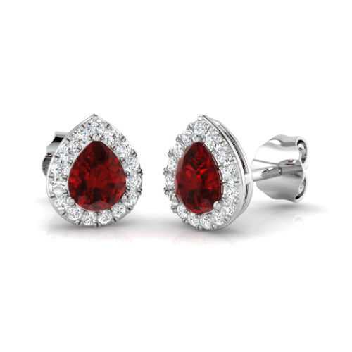 Pear Shaped Ruby and Diamond Halo Earrings