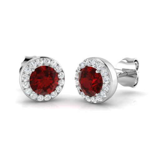 Ruby and Diamond Halo Earrings