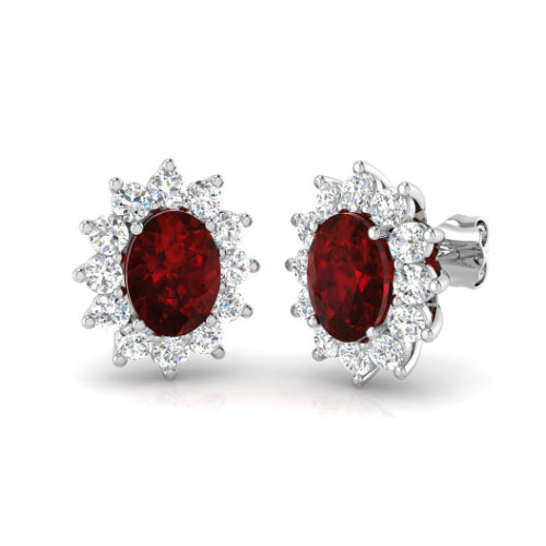 Ruby and Diamond Cluster Earrings