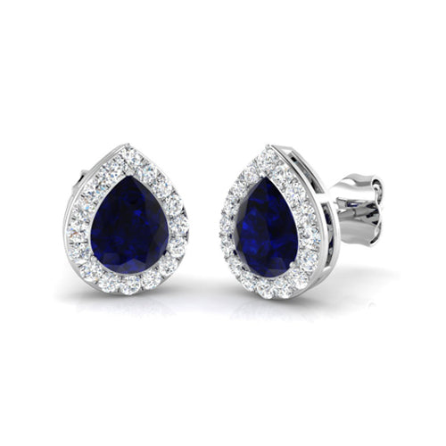 Pear Shaped Sapphire and Diamond Halo Earrings