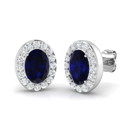 Oval Sapphire and Diamond Halo Earrings