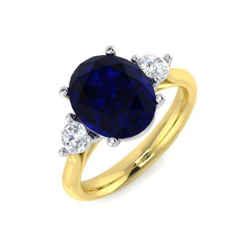 3 Stone Oval Sapphire and Diamond Ring
