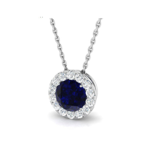Sapphire and Diamond Halo Pendant