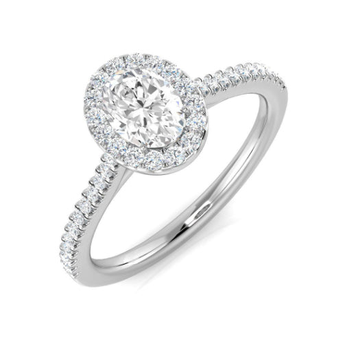 Oval Diamond Halo Ring with Diamond Shoulders