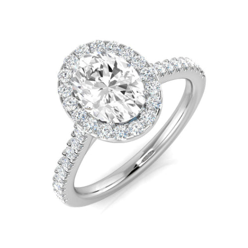 Oval Diamond Halo Ring with Diamond Shoulders