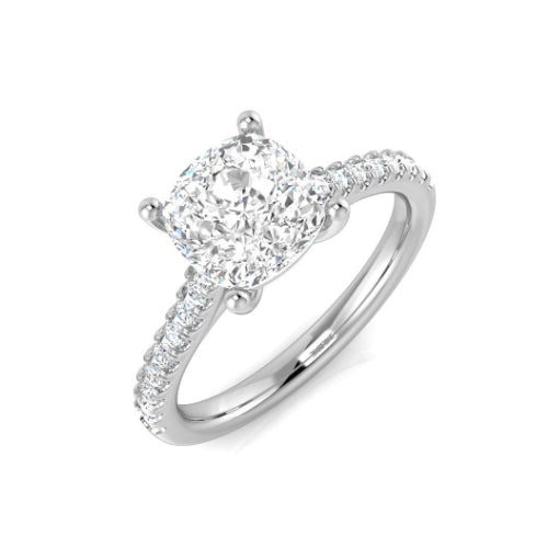 Cushion Cut Diamond Ring with Diamond Shoulders