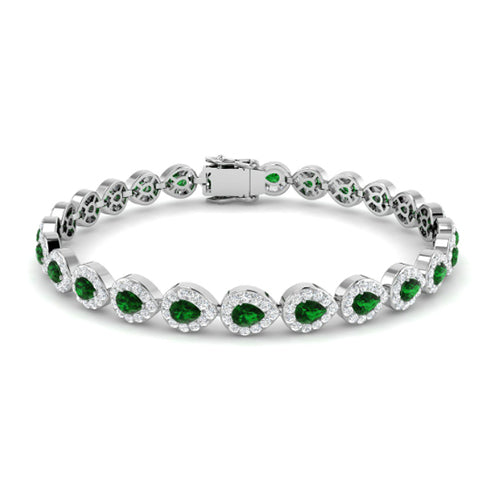 Pear Shaped Emerald and Diamond Halo Bracelet