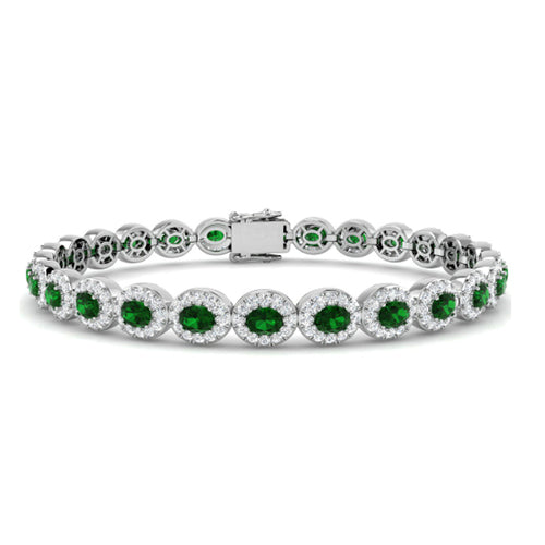 Oval Emerald and Diamond Halo Bracelet