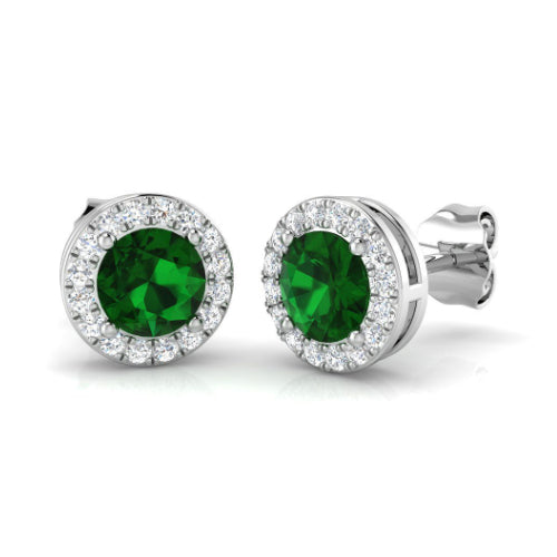 Emerald and Diamond Halo Earrings