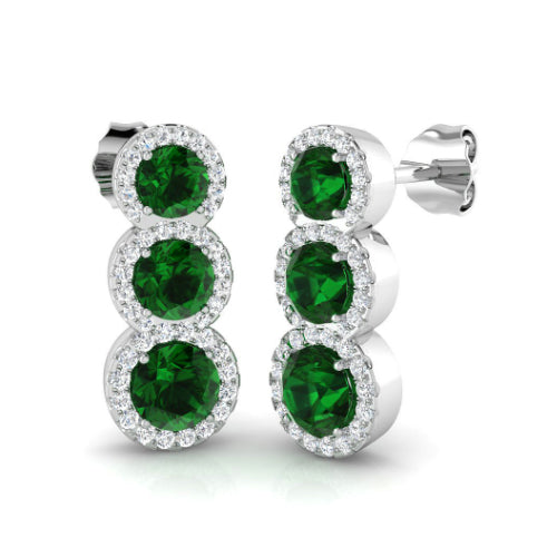 Drop Emerald and Diamond Halo Earrings