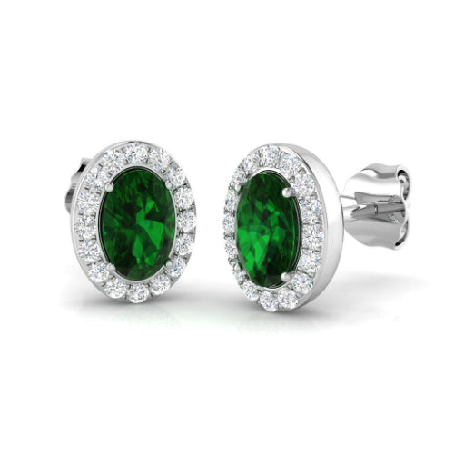 Oval Emerald and Diamond Halo Earrings