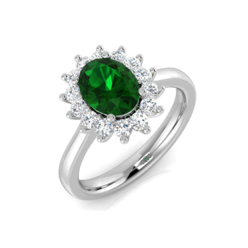 Oval Emerald and Diamond Cluster Ring