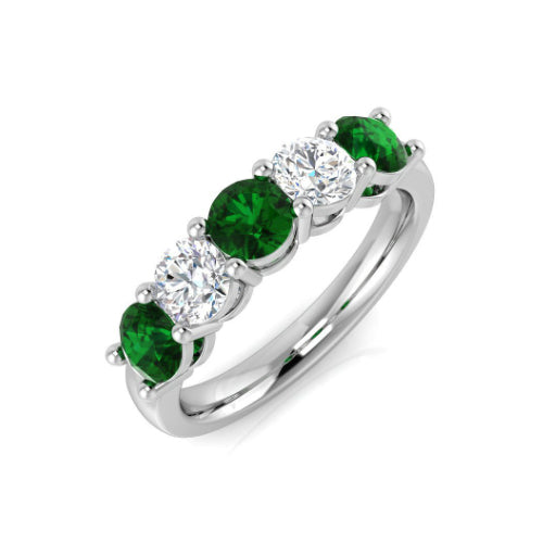 5 Stone Emerald and Diamond Ring