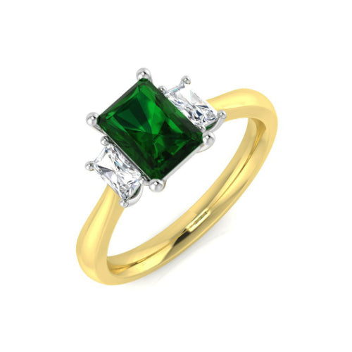 Emerald and Diamond 3 Stone Ring