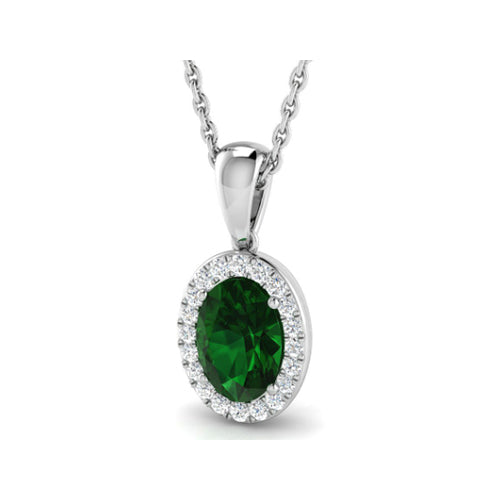 Oval Emerald and Diamond Halo Pendant