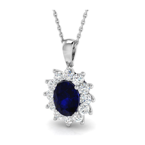 2.11ct Oval Sapphire & Diamond Cluster Pendant Set In 18ct White Gold