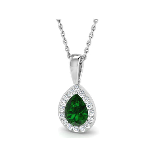 Pear Shaped Emerald and Diamond Halo Pendant