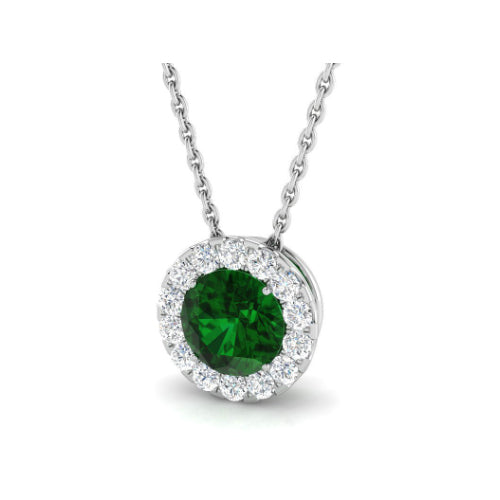 Emerald and Diamond Halo Pendant