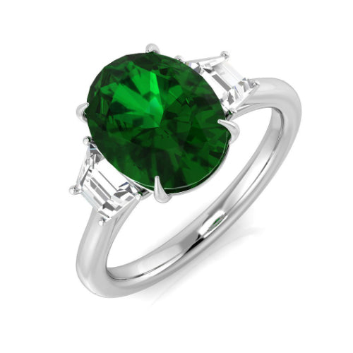 3 Stone Emerald and Diamond Ring