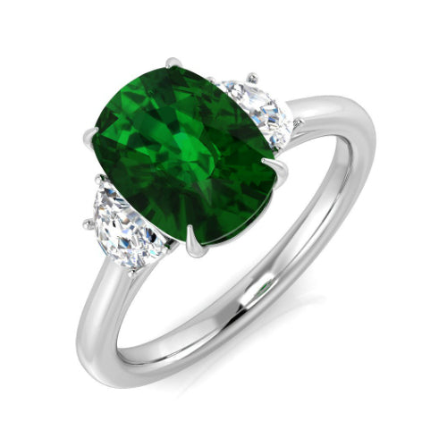 Emerald and Diamond 3 Stone Ring