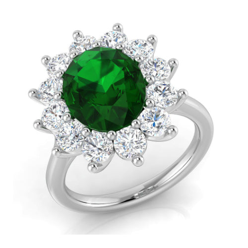 Emerald and Diamond Cluster Ring